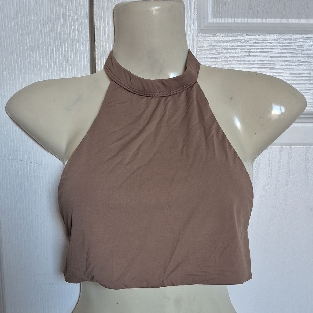 Elegant Tan Halter Neck Women's Swim One Piece